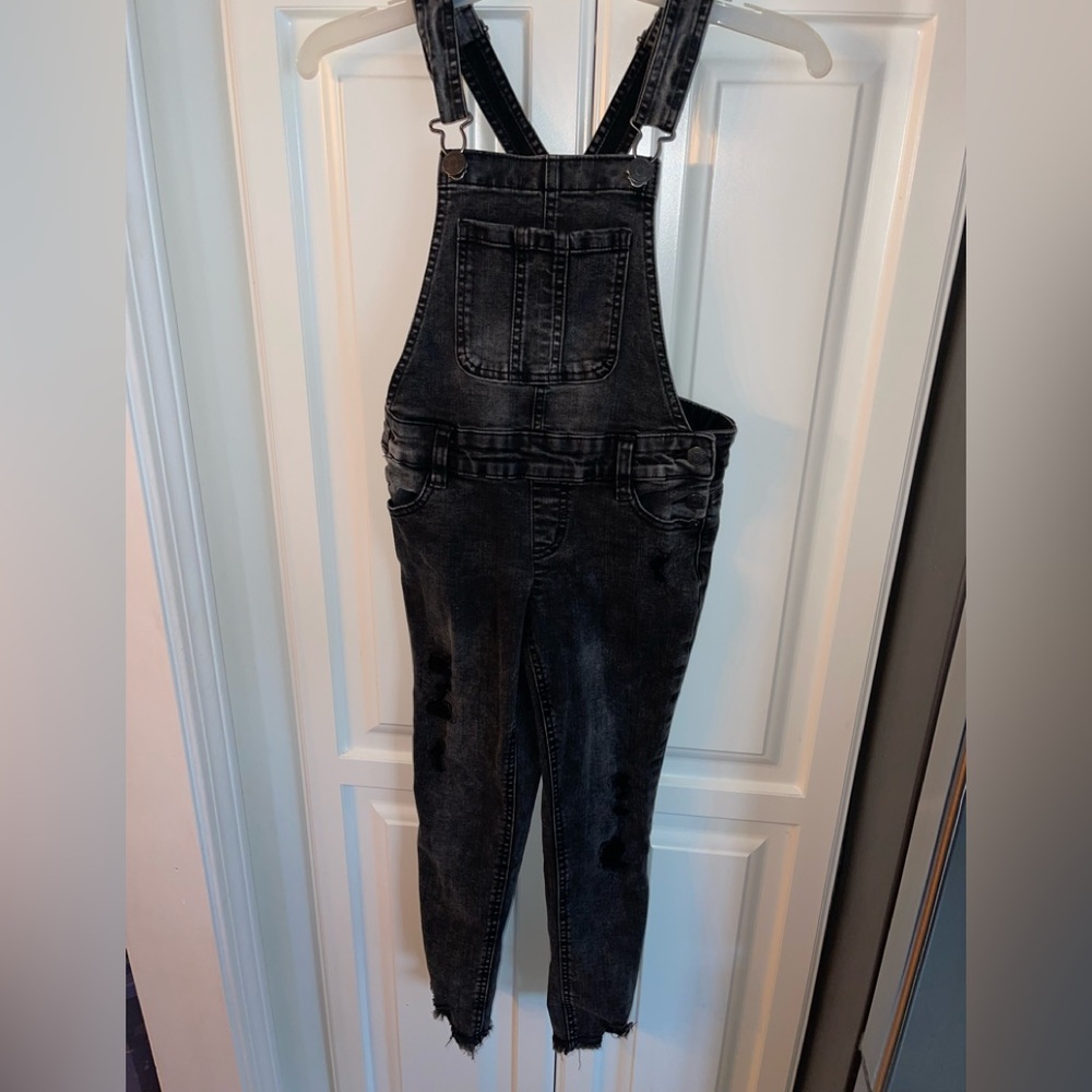 Justice girls Black distressed Jean Overalls sz 8